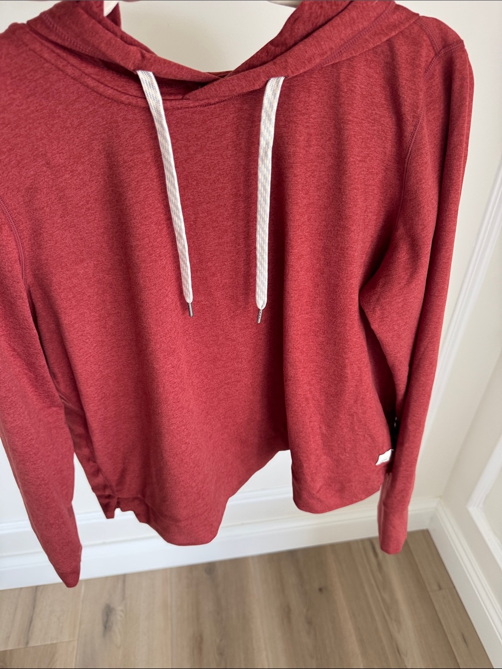 Vuori Women's Heathered Crimson Hoodie with White Drawstrings